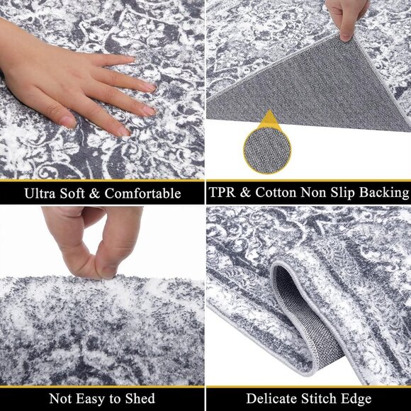 2x6 Grey Hallway Runner Rug, Soft Shaggy Washable Non-Slip Rug for Entry & Home - Picture 4 of 8